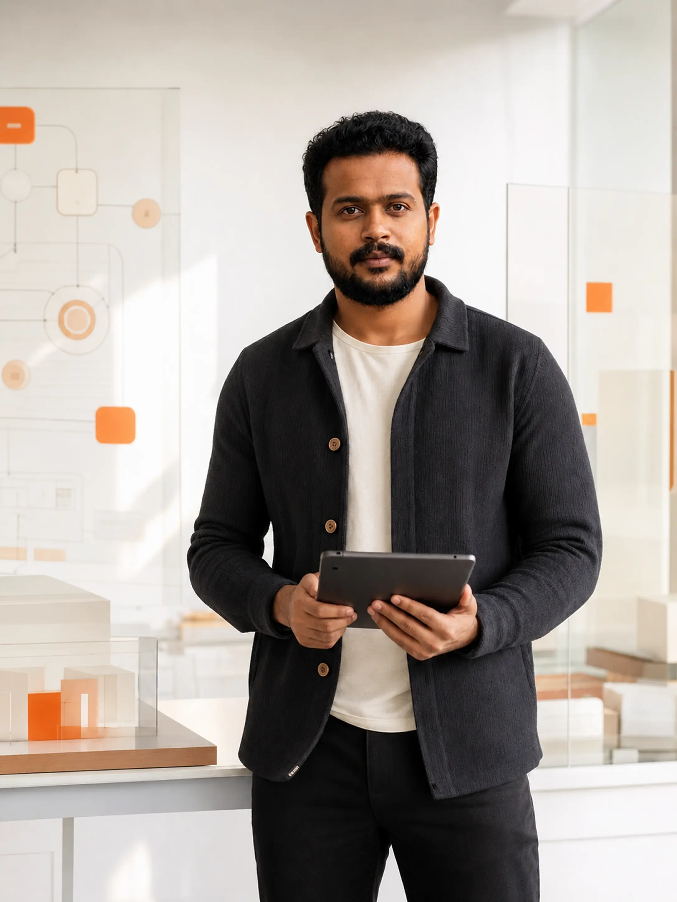 Conceptual Indian technology founder and growth strategist in a modern studio